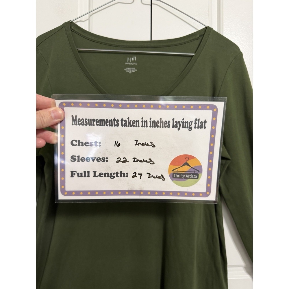 J. Jill Perfect Pima Long Sleeve V-Neck T-Shirt Olive Green XS Cotton Top - Picture 2 of 9